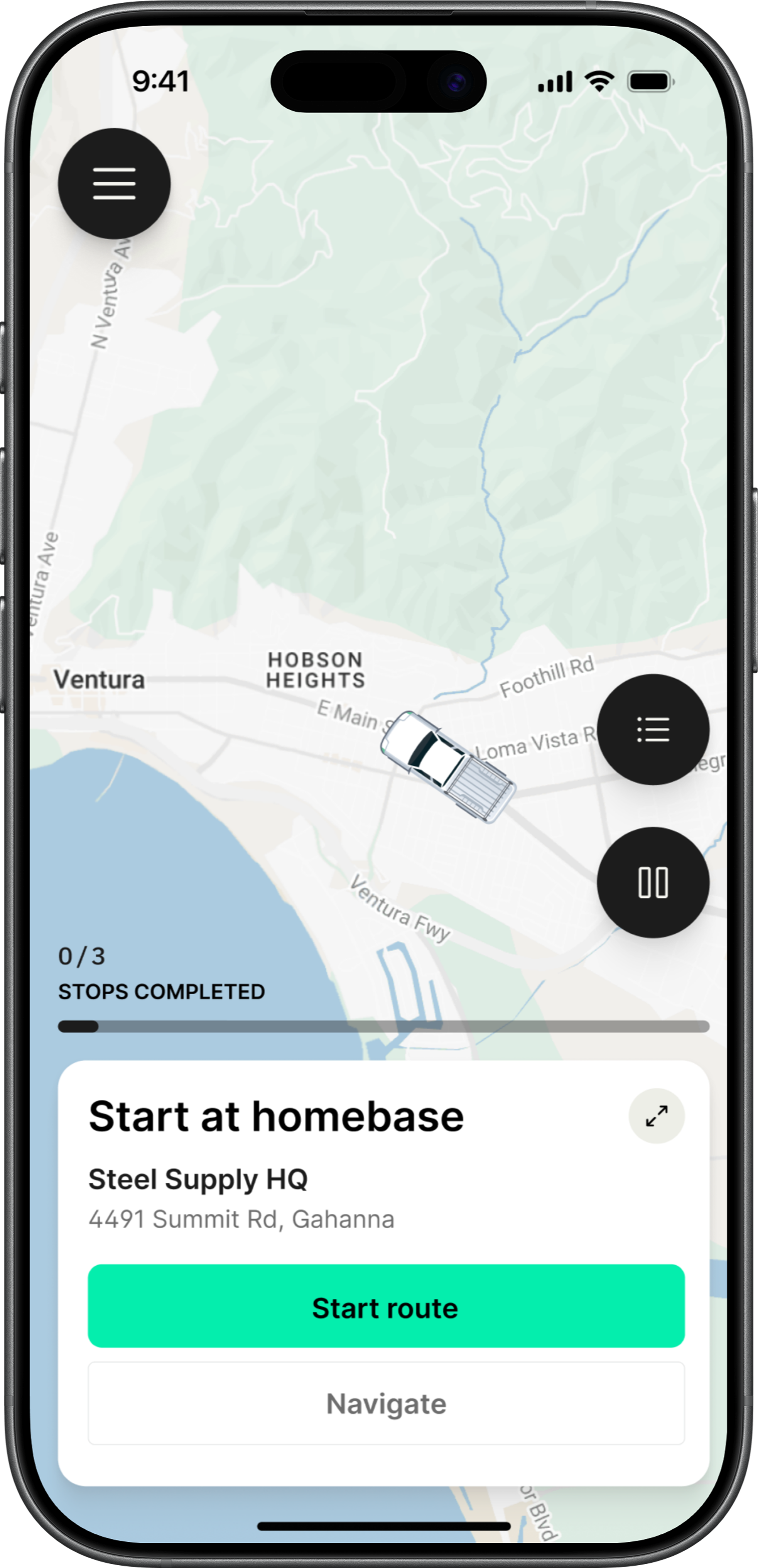 Route planner mockup